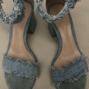Gianvito Rossi Frayed Denim Blue Heels